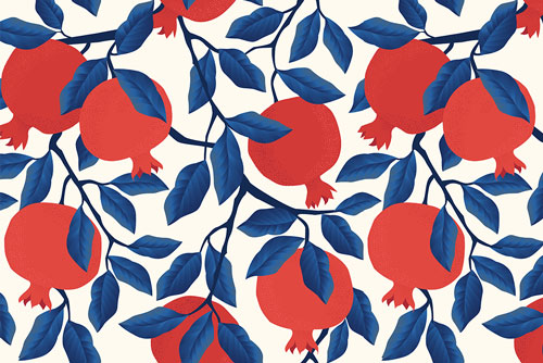  پترن وکتور لایه باز انار روی درخت به همراه برگ های پاییزی مخصوص شب یلدا  فایل EPS